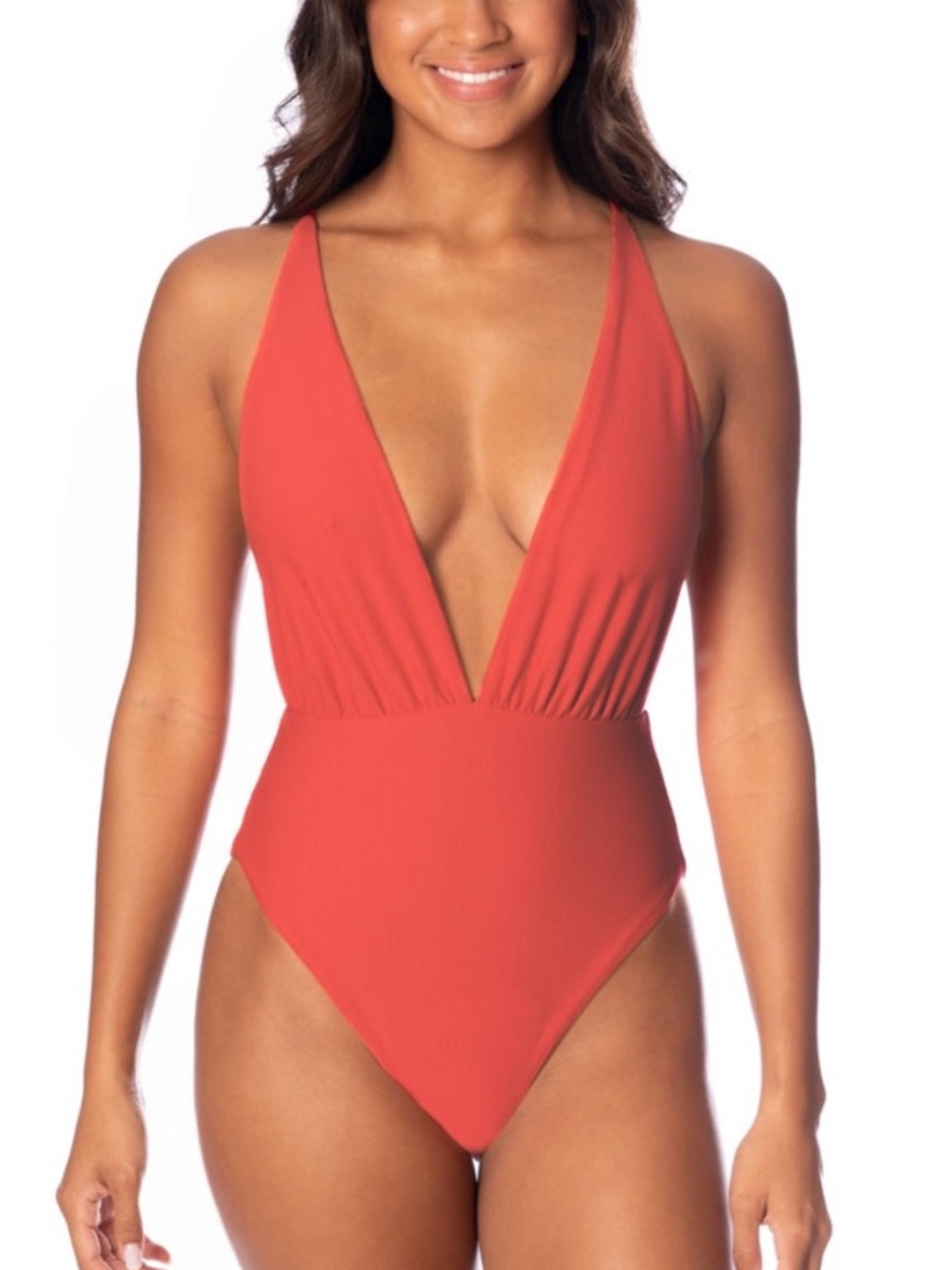 New! Maaji Red Camelia Safri Plunge One Piece Size Medium 34405